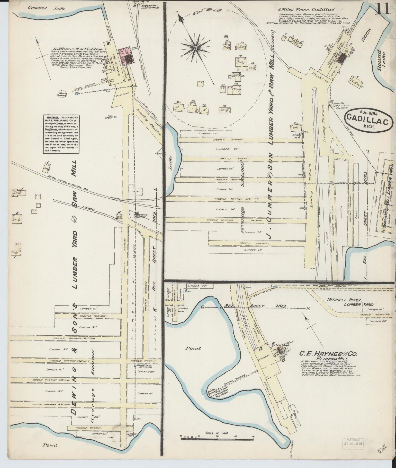 Sanborn Fire Insurance Map from Cadillac, Wexford County, Michigan (1884), Sheet #0011 - Historic Sanborn Fire Insurance Map Print, vintage old map wall art, antique decor, genealogy gift, Michigan Michigan map