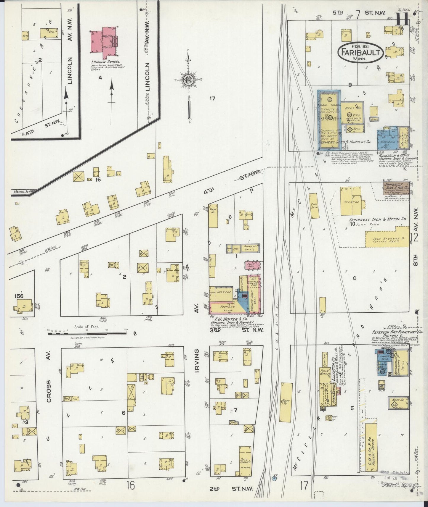 Sanborn Fire Insurance Map from Faribault, Rice County, Minnesota (1921), Sheet #0011 - Historic Sanborn Fire Insurance Map Print, vintage old map wall art, antique decor, genealogy gift, Minnesota Minnesota map