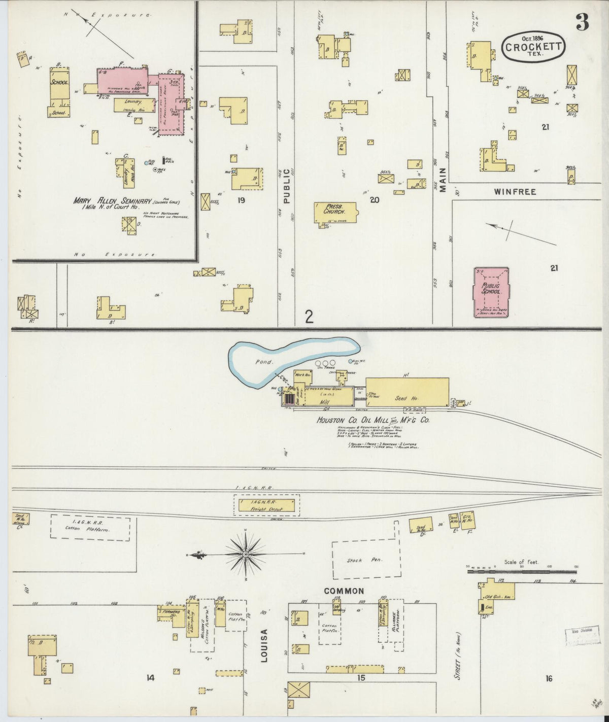Sanborn Fire Insurance Map from Crockett, Houston County, Texas (1896), Sheet #0003 - Historic Sanborn Fire Insurance Map Print, vintage old map wall art, antique decor, genealogy gift, Texas Texas map