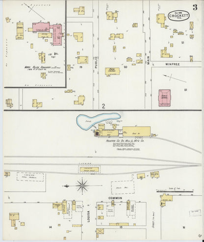 Sanborn Fire Insurance Map from Crockett, Houston County, Texas (1896), Sheet #0003 - Historic Sanborn Fire Insurance Map Print, vintage old map wall art, antique decor, genealogy gift, Texas Texas map