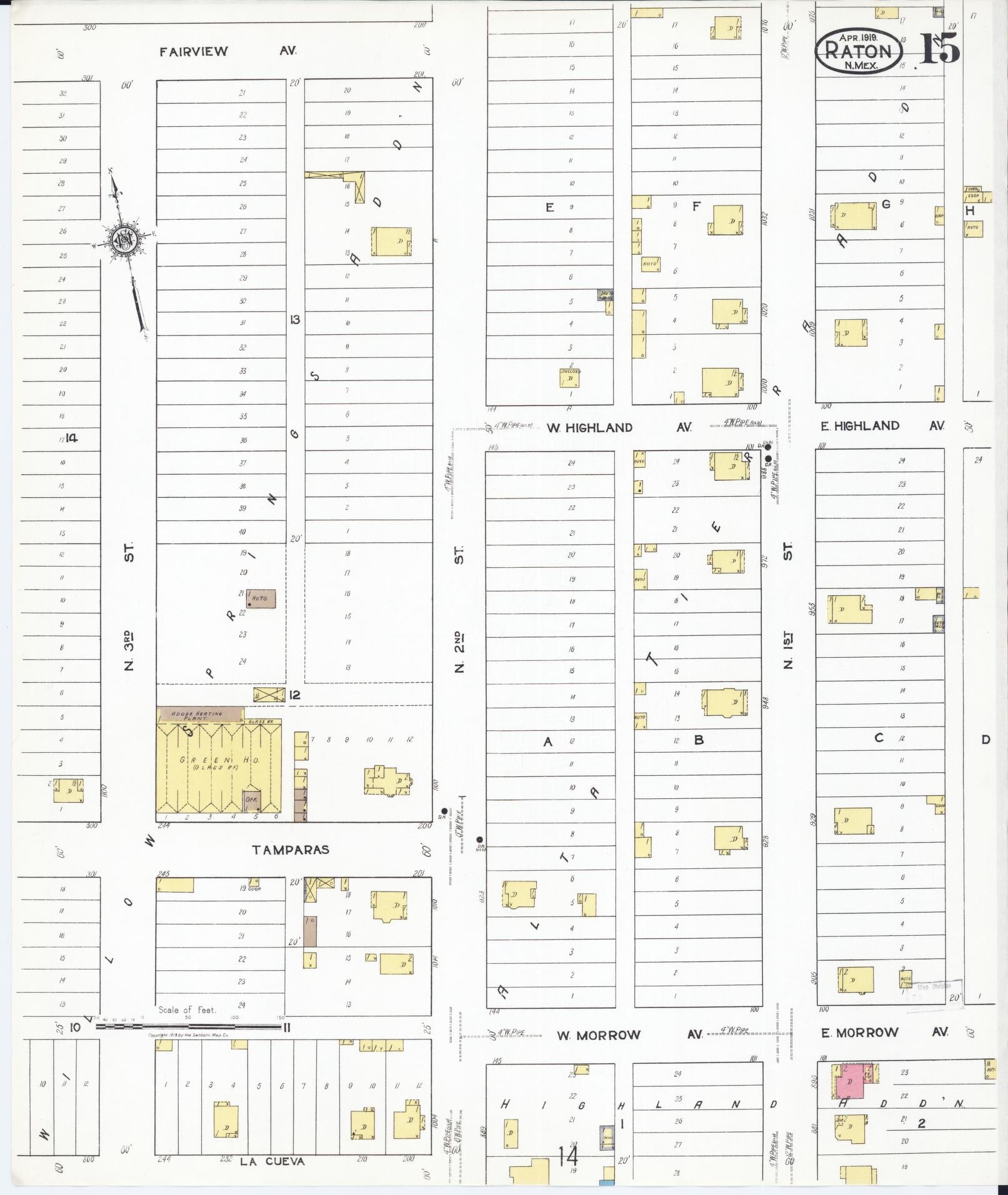 Sanborn Fire Insurance Map from Raton, Colfax County, New Mexico (1919), Sheet #0015 - Complete Map Set gallery image, historic Sanborn map, vintage wall art, New Mexico New Mexico