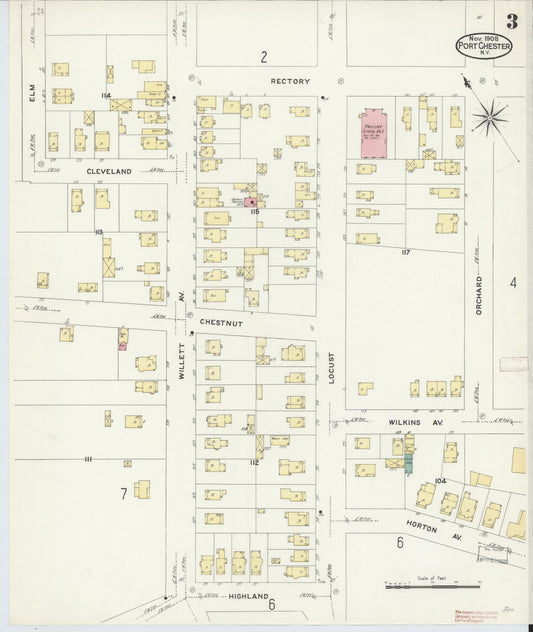 Sanborn Fire Insurance Map from Port Chester, Westchester County, New York (1908), Sheet #0003 - Historic Sanborn Fire Insurance Map Print, vintage old map wall art, antique decor, genealogy gift, New York New York map