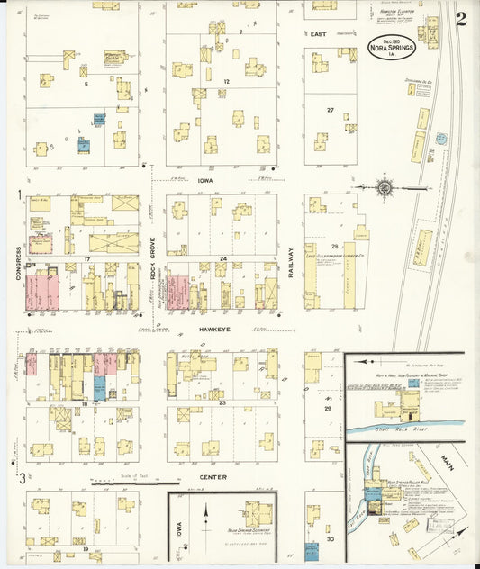 Sanborn Fire Insurance Map from Nora Springs, Floyd County, Iowa (1910), Sheet #0002 - Historic Sanborn Fire Insurance Map Print, vintage old map wall art