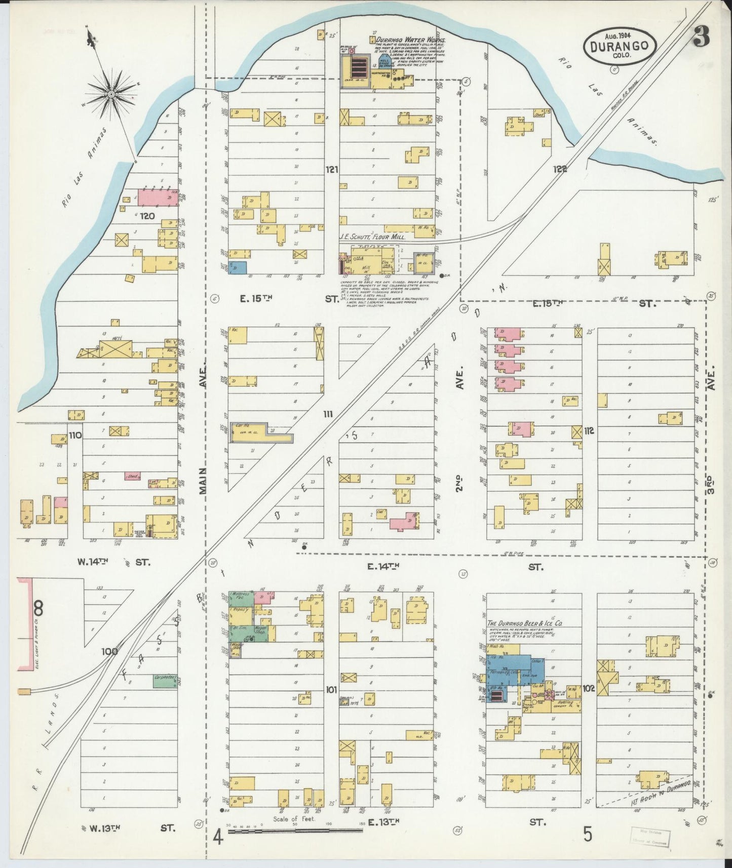 Sanborn Fire Insurance Map from Durango, La Plata County, Colorado (1904), Sheet #0003 - Complete Map Set gallery image, historic Sanborn map, vintage wall art, Colorado Colorado