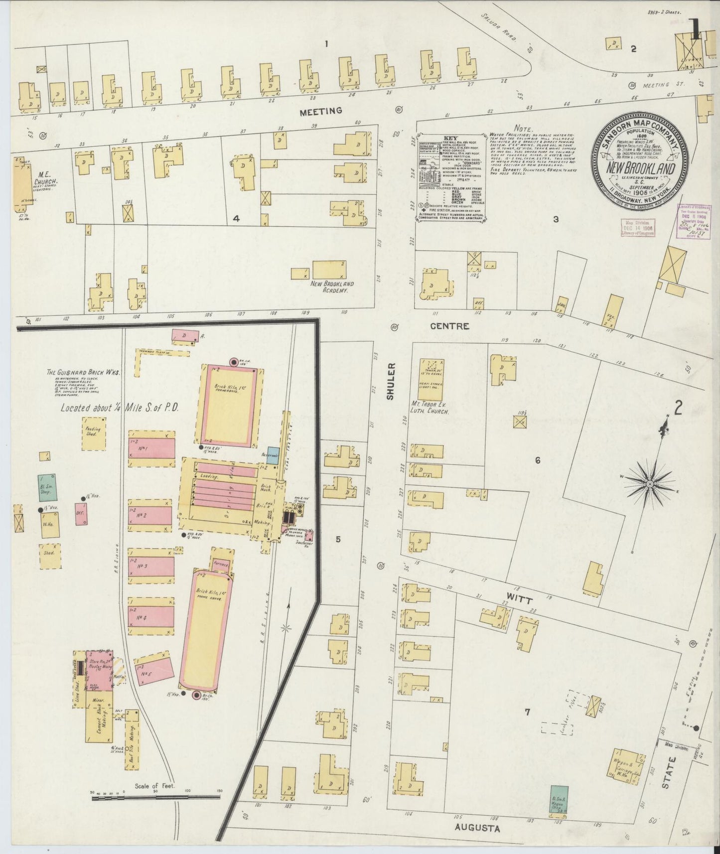 Sanborn Fire Insurance Map from New Brookland, Lexington County, South Carolina (1906), Sheet #0001 - Complete Map Set gallery image, historic Sanborn map, vintage wall art, South Carolina South Carolina