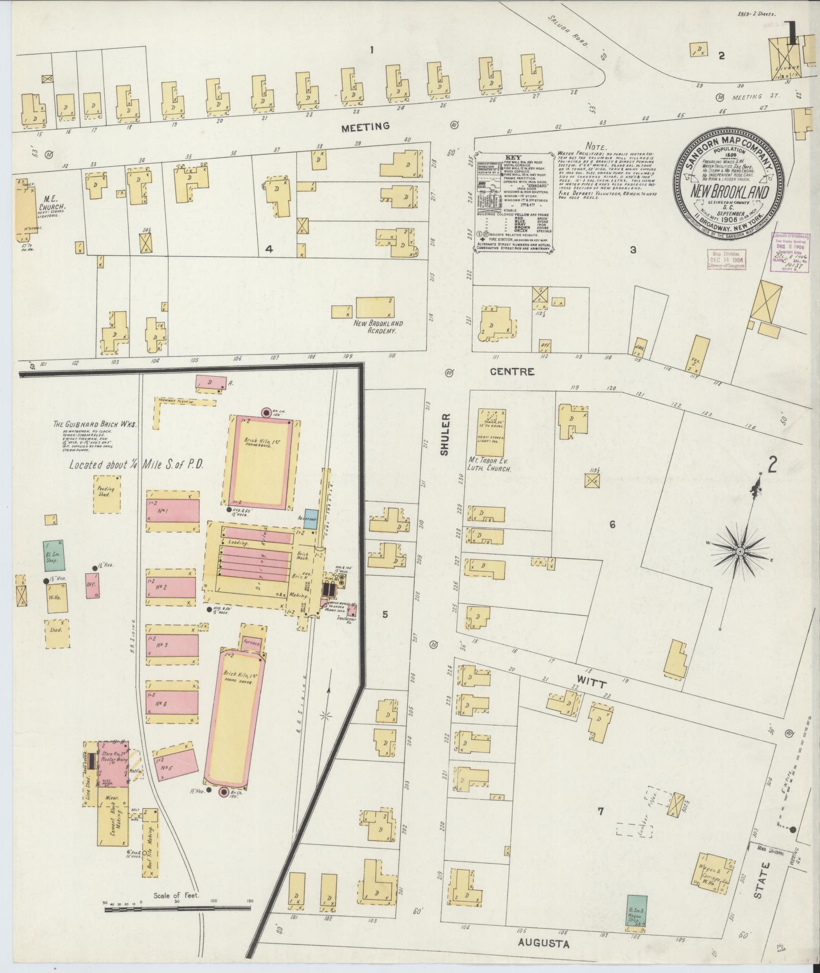 Sanborn Fire Insurance Map from New Brookland, Lexington County, South Carolina (1906), Sheet #0001 - Complete Map Set gallery image, historic Sanborn map, vintage wall art, South Carolina South Carolina
