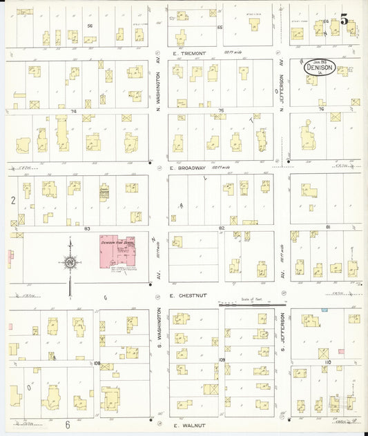 Sanborn Fire Insurance Map from Denison, Crawford County, Iowa (1913), Sheet #0005 - Historic Sanborn Fire Insurance Map Print, vintage old map wall art