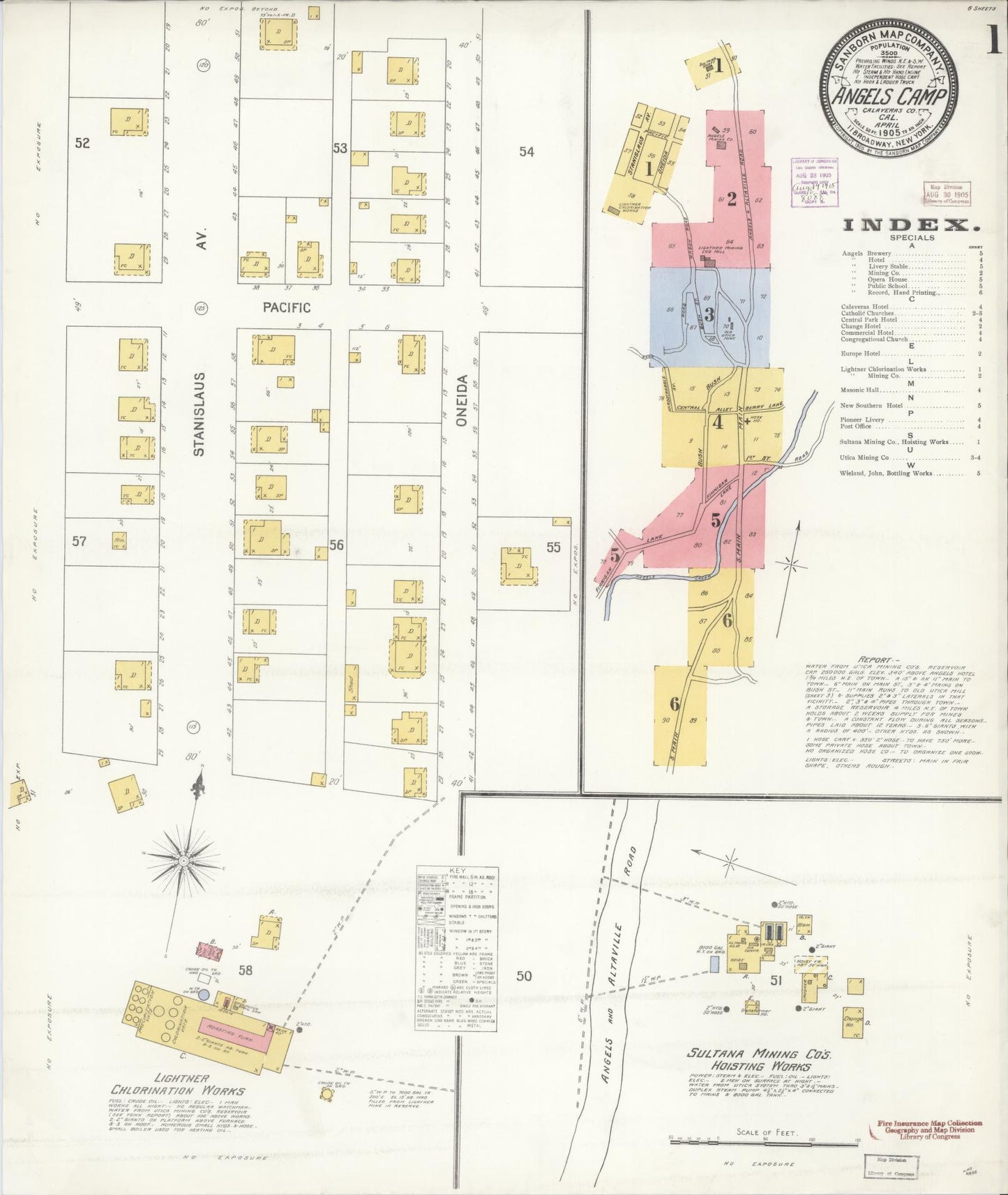 Sanborn Fire Insurance Map from Angels Camp, Calaveras County, California (1905), Sheet #0001 - Historic Sanborn Fire Insurance Map Print, vintage old map wall art, antique decor, genealogy gift, California California map