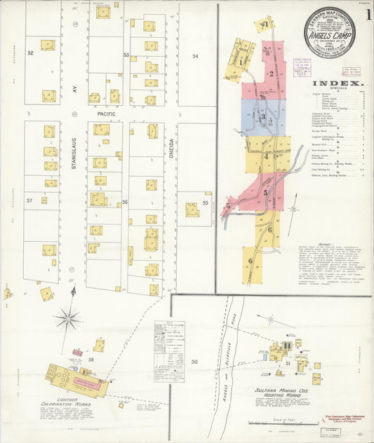 Sanborn Fire Insurance Map from Angels Camp, Calaveras County, California (1905), Sheet #0001 - Historic Sanborn Fire Insurance Map Print, vintage old map wall art, antique decor, genealogy gift, California California map