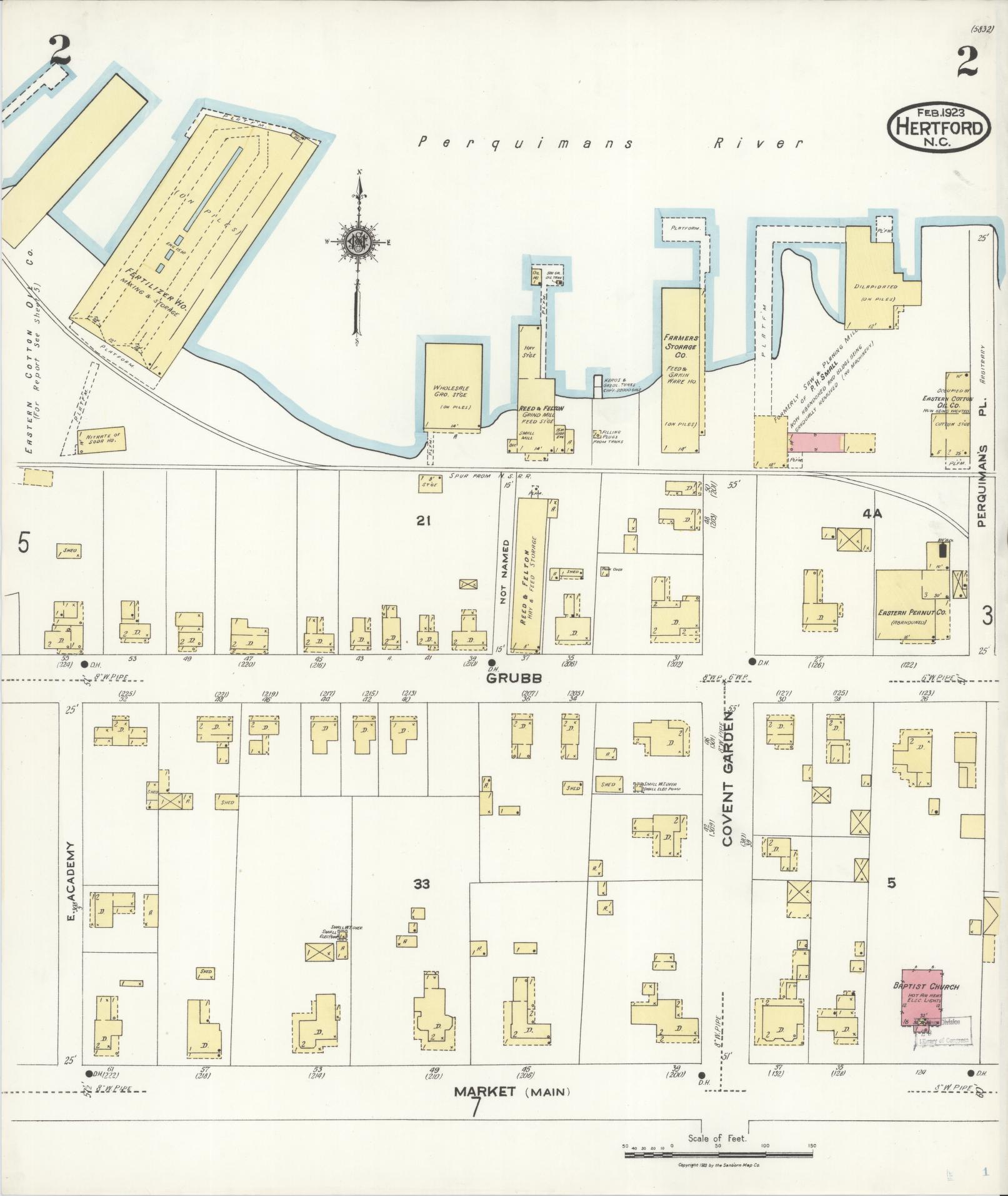 Sanborn Fire Insurance Map from Hertford, Perquimans County, North Carolina (1923), Sheet #0002 - Complete Map Set gallery image, historic Sanborn map, vintage wall art, North Carolina North Carolina