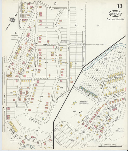 Sanborn Fire Insurance Map from Ambridge, Beaver County, Pennsylvania (1917), Sheet #0013 - Historic Sanborn Fire Insurance Map Print, vintage old map wall art, antique decor, genealogy gift, Pennsylvania Pennsylvania map