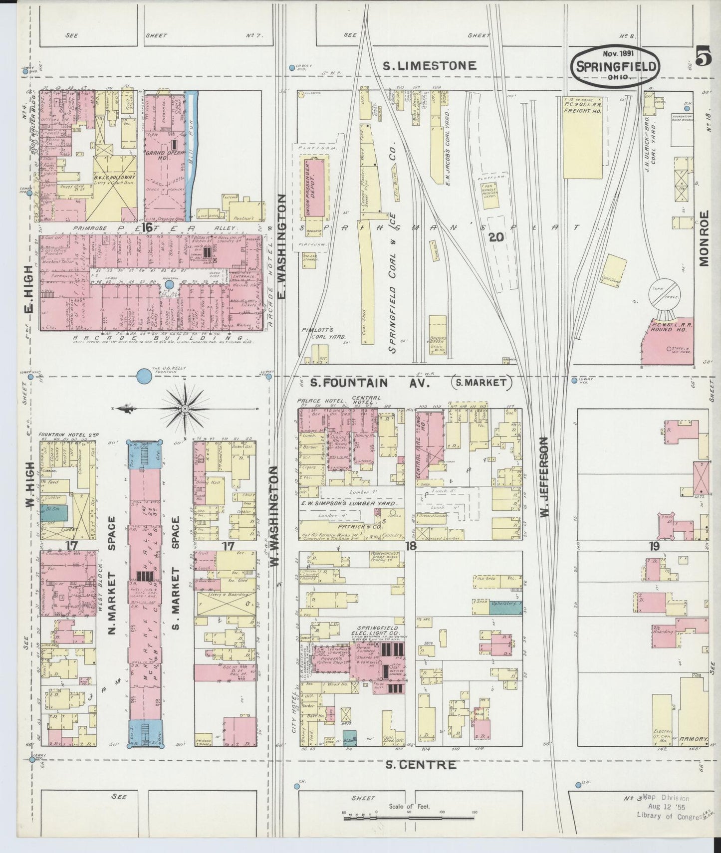 Sanborn Fire Insurance Map from Springfield, Clark County, Ohio (1891), Sheet #0005 - Complete Map Set gallery image, historic Sanborn map, vintage wall art, Ohio Ohio