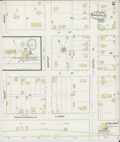 Sanborn Fire Insurance Map from Marshfield, Wood County, Wisconsin (1887), Sheet #0002 - Historic Sanborn Fire Insurance Map Print, vintage old map wall art, antique decor, genealogy gift, Wisconsin Wisconsin map