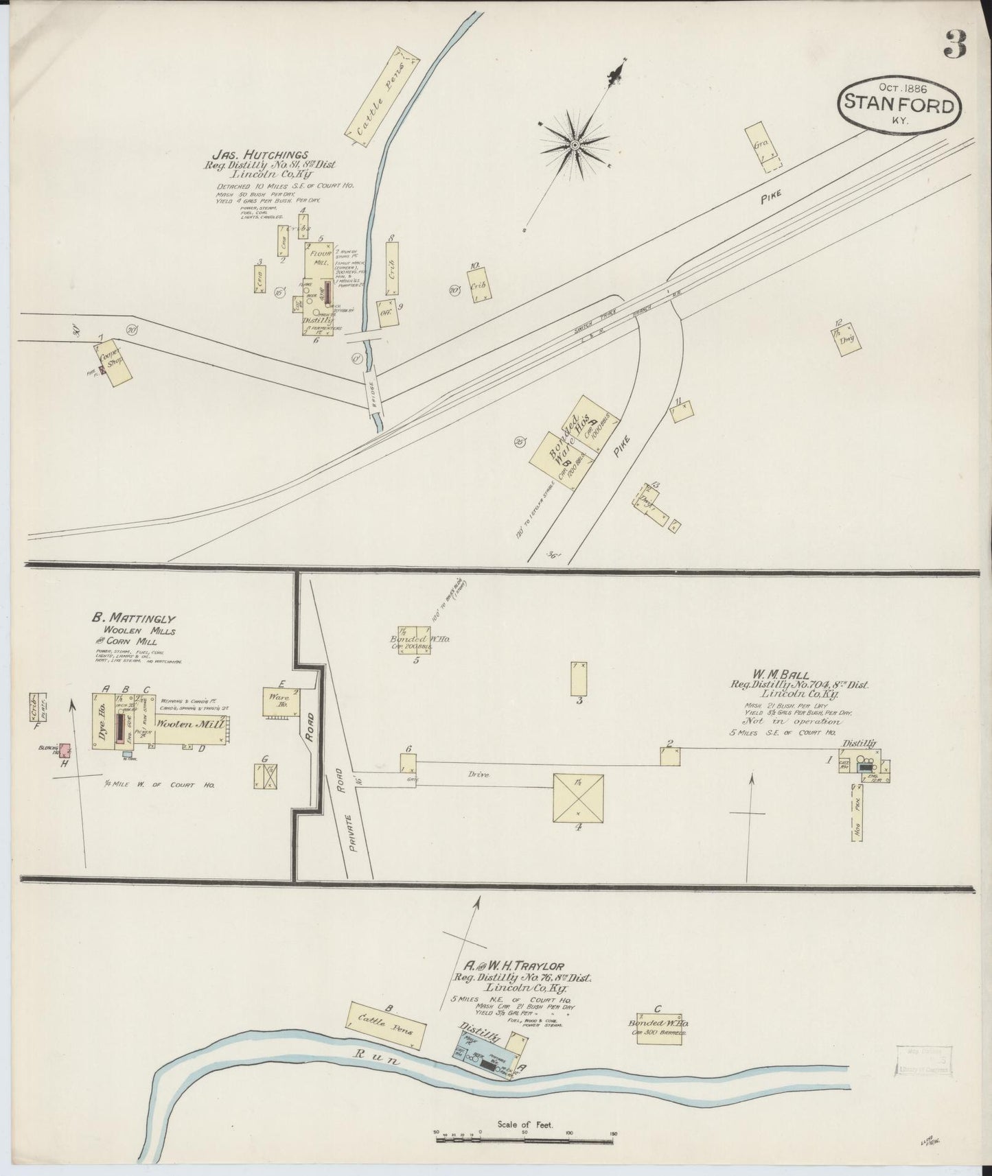 Sanborn Fire Insurance Map from Stanford, Lincoln County, Kentucky (1886), Sheet #0003 - Complete Map Set gallery image, historic Sanborn map, vintage wall art, Kentucky Kentucky