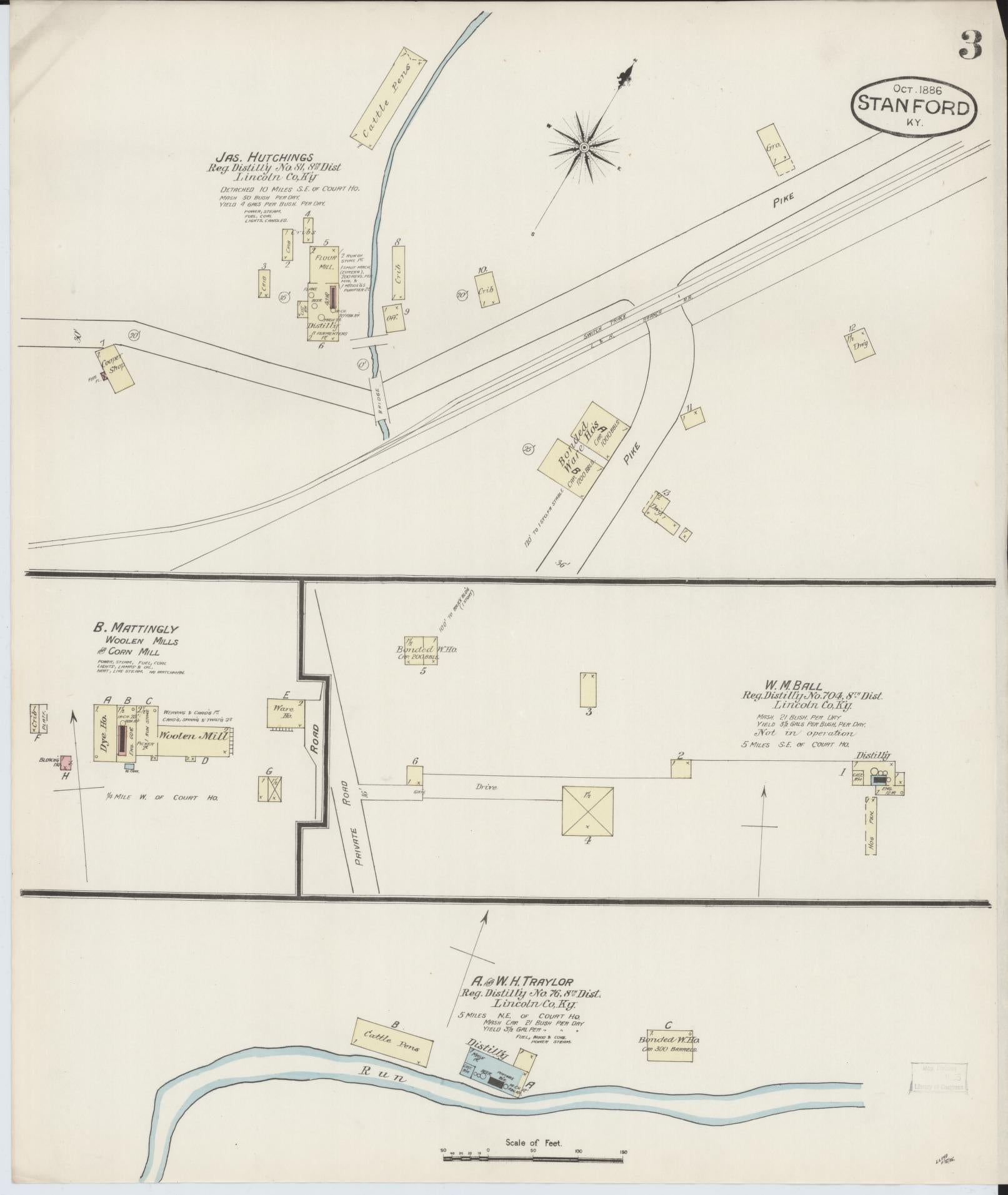Sanborn Fire Insurance Map from Stanford, Lincoln County, Kentucky (1886), Sheet #0003 - Complete Map Set gallery image, historic Sanborn map, vintage wall art, Kentucky Kentucky