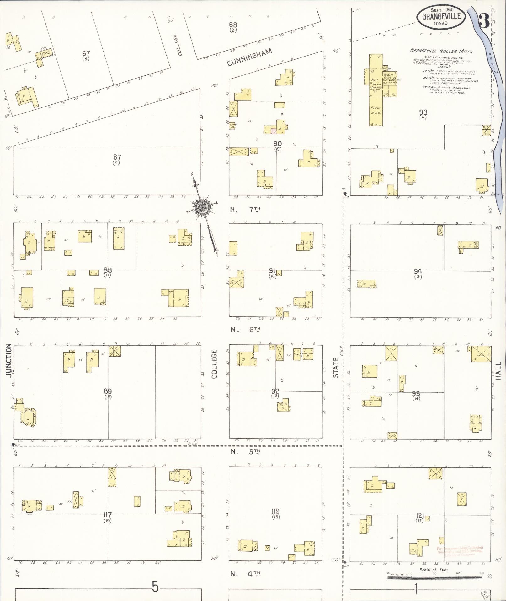 Sanborn Fire Insurance Map from Grangeville, Idaho County, Idaho (1910), Sheet #0003 - Historic Sanborn Fire Insurance Map Print, vintage old map wall art, antique decor, genealogy gift, Grangeville Idaho map