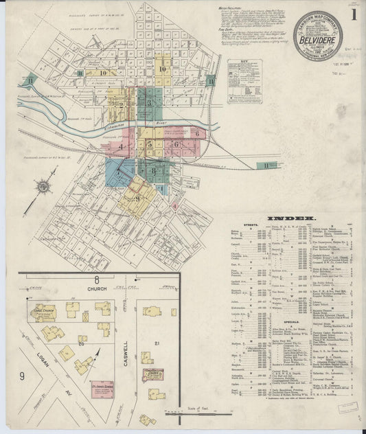 Sanborn Fire Insurance Map from Belvidere, Boone County, Illinois (1912), Sheet #0001 - Historic Sanborn Fire Insurance Map Print, vintage old map wall art, antique decor, genealogy gift, Illinois Illinois map