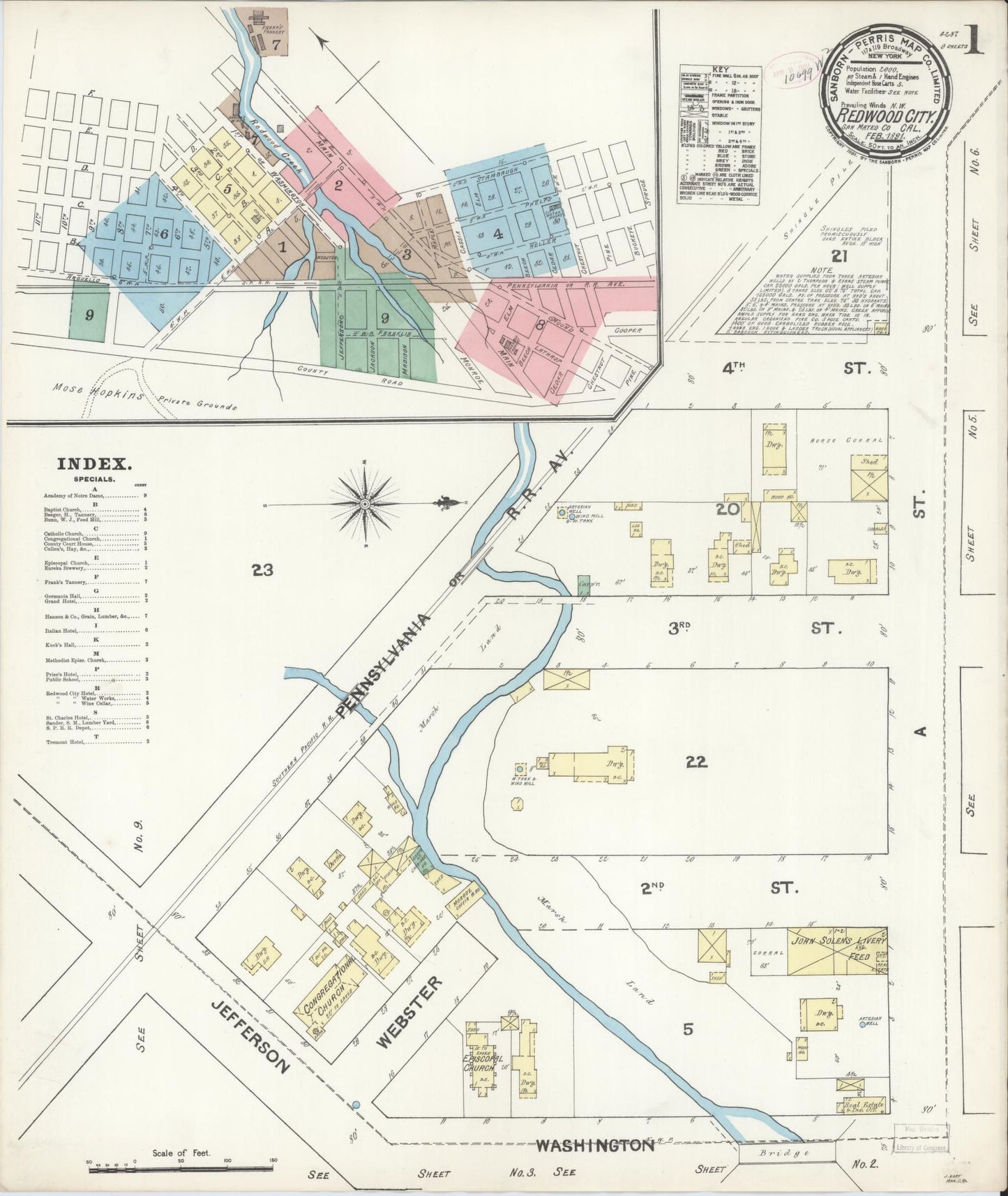 Sanborn Fire Insurance Map from Redwood City, San Mateo County, California (1891), Sheet #0001 - Complete Map Set gallery image, historic Sanborn map, vintage wall art, California California