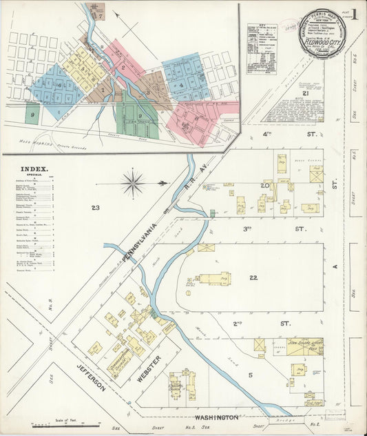Sanborn Fire Insurance Map from Redwood City, San Mateo County, California (1891), Sheet #0001 - Complete Map Set gallery image, historic Sanborn map, vintage wall art, California California