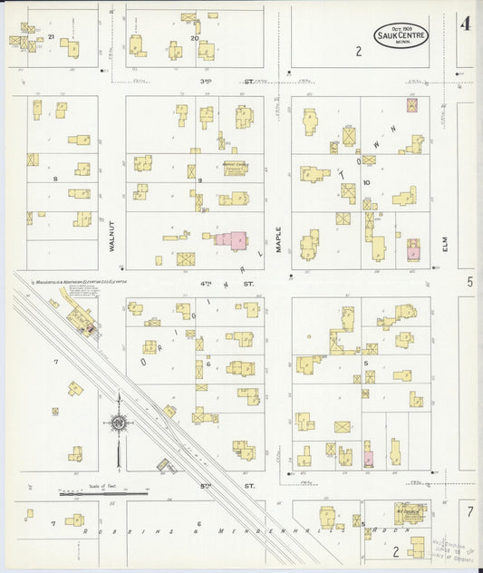 Sanborn Fire Insurance Map from Sauk Centre, Stearns County, Minnesota (1909), Sheet #0004 - Historic Sanborn Fire Insurance Map Print, vintage old map wall art, antique decor, genealogy gift, Minnesota Minnesota map