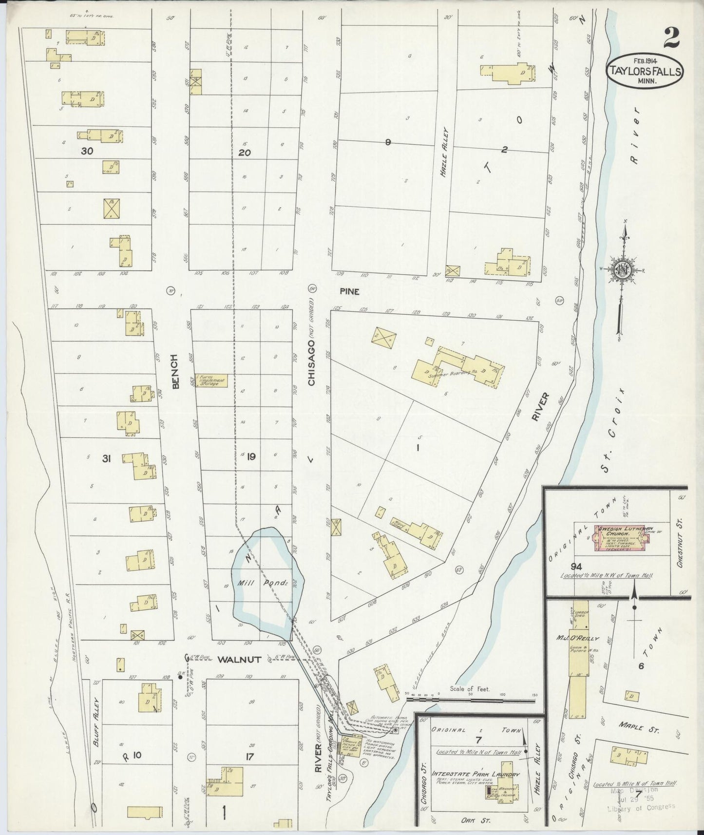 Sanborn Fire Insurance Map from Taylors Falls, Chisago County, Minnesota (1914), Sheet #0002 - Complete Map Set gallery image, historic Sanborn map, vintage wall art, Minnesota Minnesota