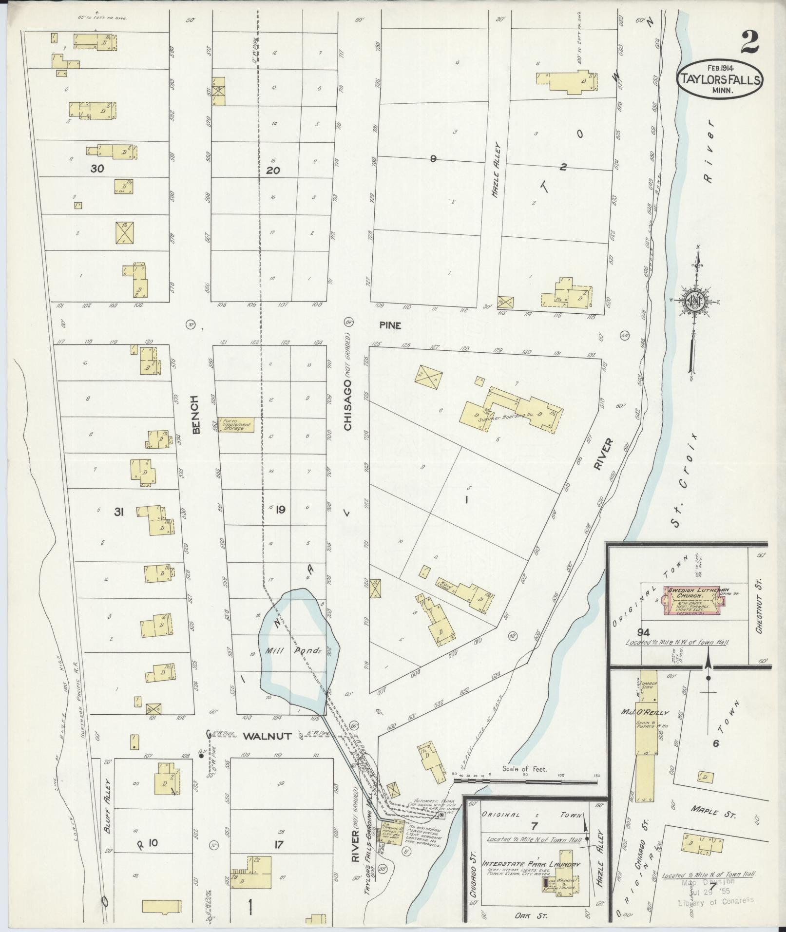 Sanborn Fire Insurance Map from Taylors Falls, Chisago County, Minnesota (1914), Sheet #0002 - Complete Map Set gallery image, historic Sanborn map, vintage wall art, Minnesota Minnesota