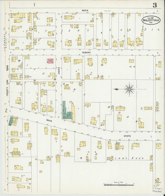 Sanborn Fire Insurance Map from Wolcottville, Noble And LaGrange Counties, Indiana (1907), Sheet #0003 - Historic Sanborn Fire Insurance Map Print, vintage old map wall art, antique decor, genealogy gift, Indiana Indiana map