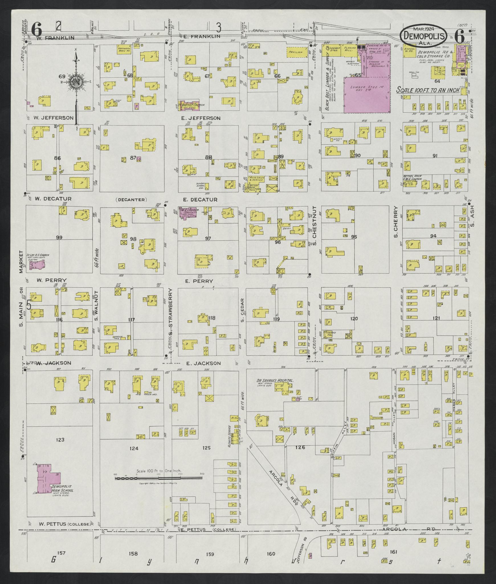 Sanborn Fire Insurance Map from Demopolis, Marengo County, Alabama (1924), Sheet #0006 - Complete Map Set gallery image, historic Sanborn map, vintage wall art, Alabama Alabama