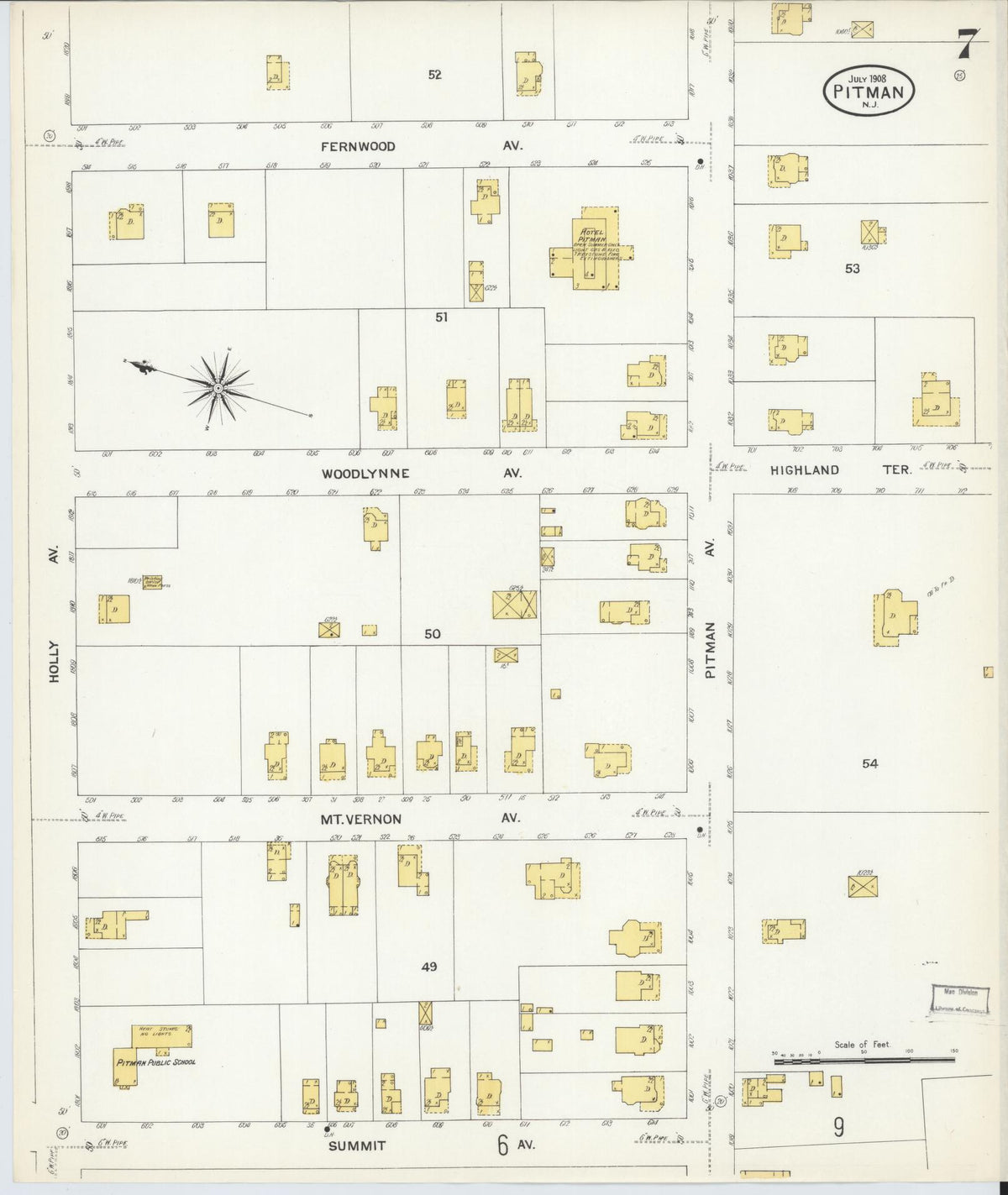 Sanborn Fire Insurance Map from Pitman, Gloucester County, New Jersey (1908), Sheet #0007 - Complete Map Set gallery image, historic Sanborn map, vintage wall art, New Jersey New Jersey