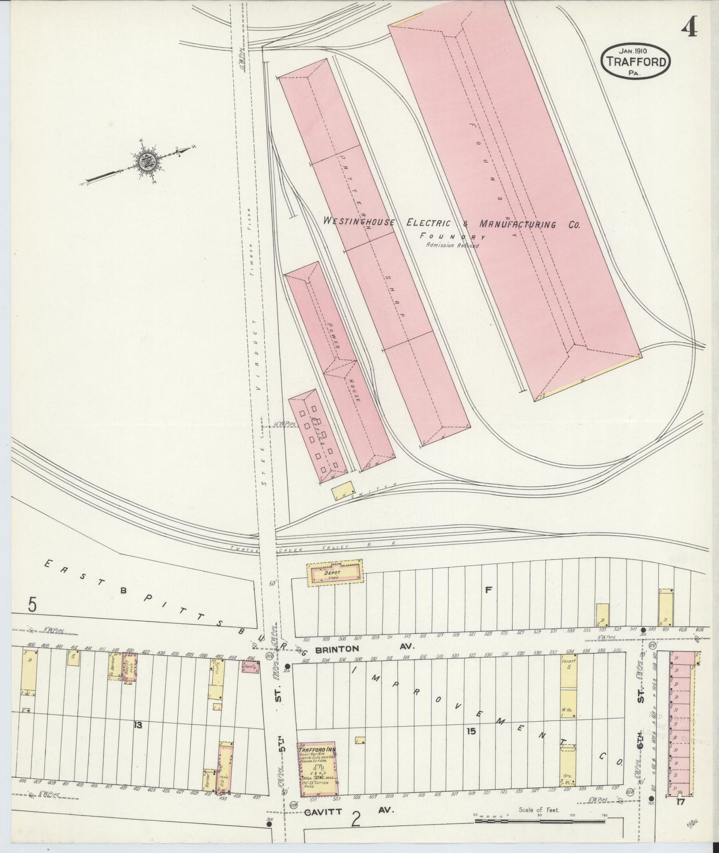Sanborn Fire Insurance Map from Trafford, Westmoreland County, Pennsylvania (1910), Sheet #0004 - Complete Map Set gallery image, historic Sanborn map, vintage wall art, Pennsylvania Pennsylvania