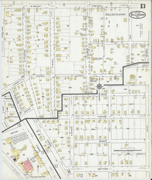 Sanborn Fire Insurance Map from Hillsboro, Hill County, Texas (1918), Sheet #0013 - Historic Sanborn Fire Insurance Map Print, vintage old map wall art, antique decor, genealogy gift, Texas Texas map
