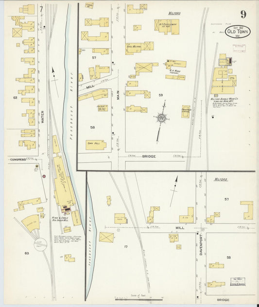 Sanborn Fire Insurance Map from Old Town, Penobscot County, Maine (1912), Sheet #0009 - Historic Sanborn Fire Insurance Map Print, vintage old map wall art, antique decor, genealogy gift, Maine Maine map