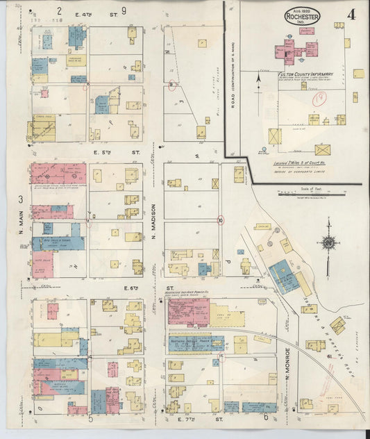 Sanborn Fire Insurance Map from Rochester, Fulton County, Indiana (1942), Sheet #0004 - Historic Sanborn Fire Insurance Map Print, vintage old map wall art, antique decor, genealogy gift, Indiana Indiana map