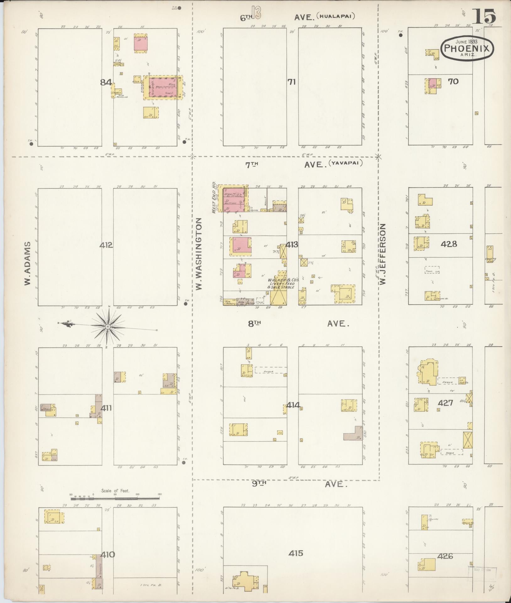 Sanborn Fire Insurance Map from Phoenix, Maricopa County, Arizona (1893), Sheet #0015 - Complete Map Set gallery image, historic Sanborn map, vintage wall art, Arizona Arizona