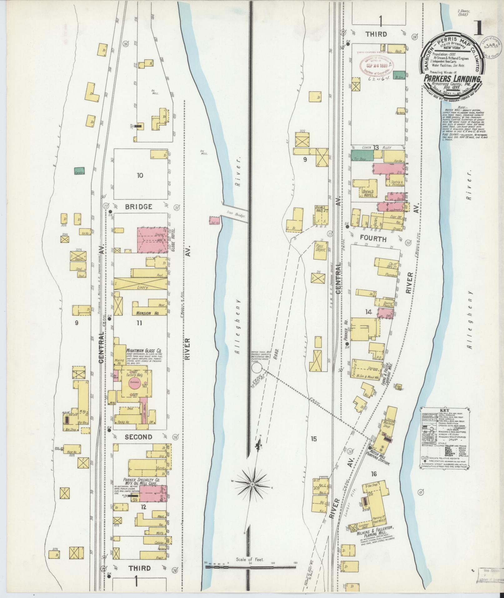 Sanborn Fire Insurance Map from Parkers Landing, Armstrong County, Pennsylvania (1899), Sheet #0001 - Historic Sanborn Fire Insurance Map Print, vintage old map wall art, antique decor, genealogy gift, Pennsylvania Pennsylvania map