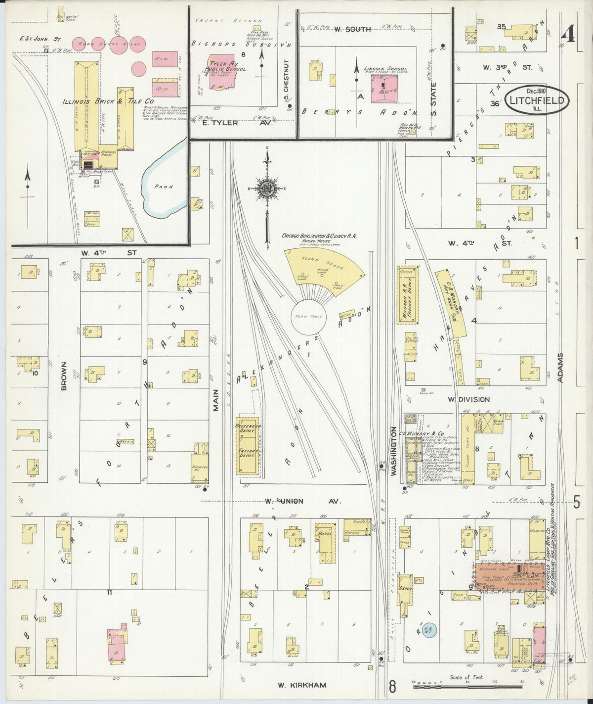 Sanborn Fire Insurance Map from Litchfield, Montgomery County, Illinois (1910), Sheet #0004 - Complete Map Set gallery image, historic Sanborn map, vintage wall art, Illinois Illinois