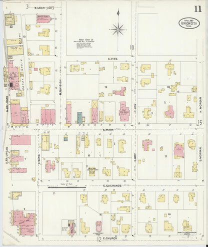 Sanborn Fire Insurance Map from Union City, Obion County, Tennessee (1907), Sheet #0011 - Complete Map Set gallery image, historic Sanborn map, vintage wall art, Tennessee Tennessee