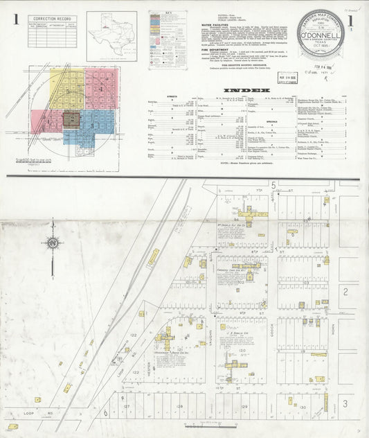 Sanborn Fire Insurance Map from O'Donnell, Lynn And Dawson Counties, Texas (1935), Sheet #0001 - Complete Map Set gallery image, historic Sanborn map, vintage wall art, Texas Texas