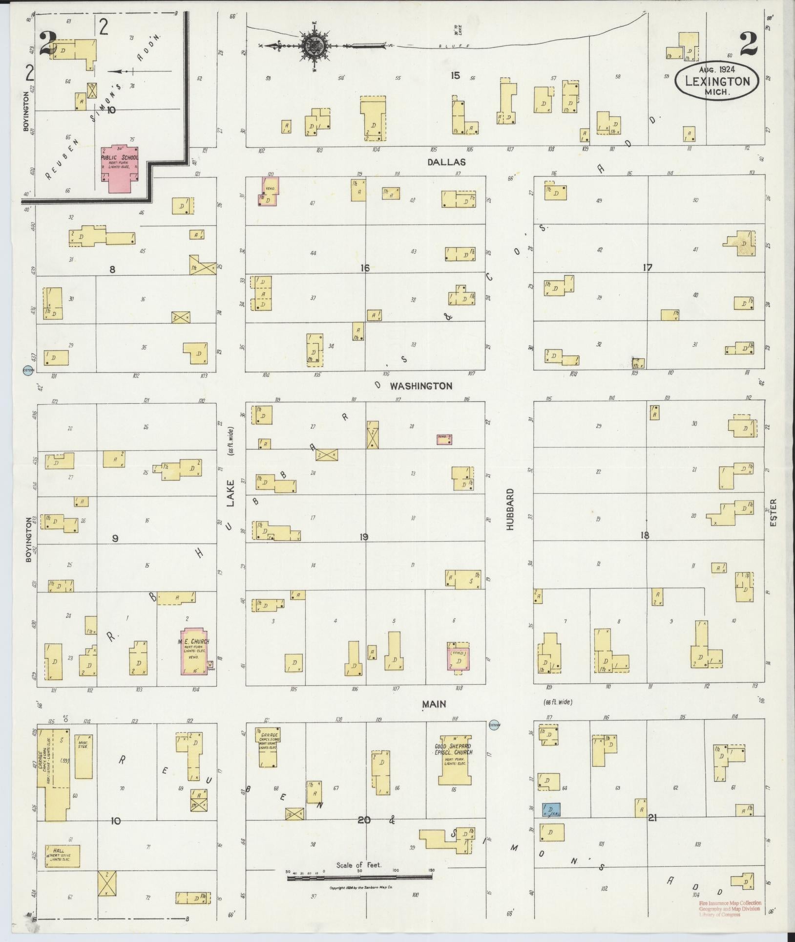 Sanborn Fire Insurance Map from Lexington, Sanilac County, Michigan (1924), Sheet #0002 - Complete Map Set gallery image, historic Sanborn map, vintage wall art, Michigan Michigan