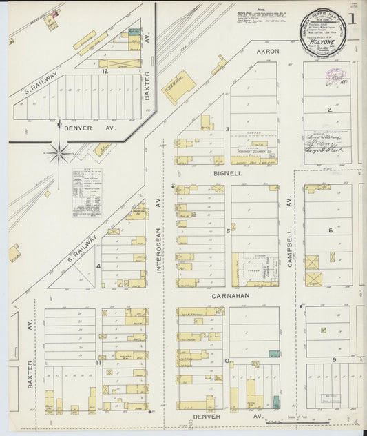 Sanborn Fire Insurance Map from Holyoke, Phillips County, Colorado (1893), Sheet #0001 - Historic Sanborn Fire Insurance Map Print, vintage old map wall art, antique decor, genealogy gift, Colorado Colorado map