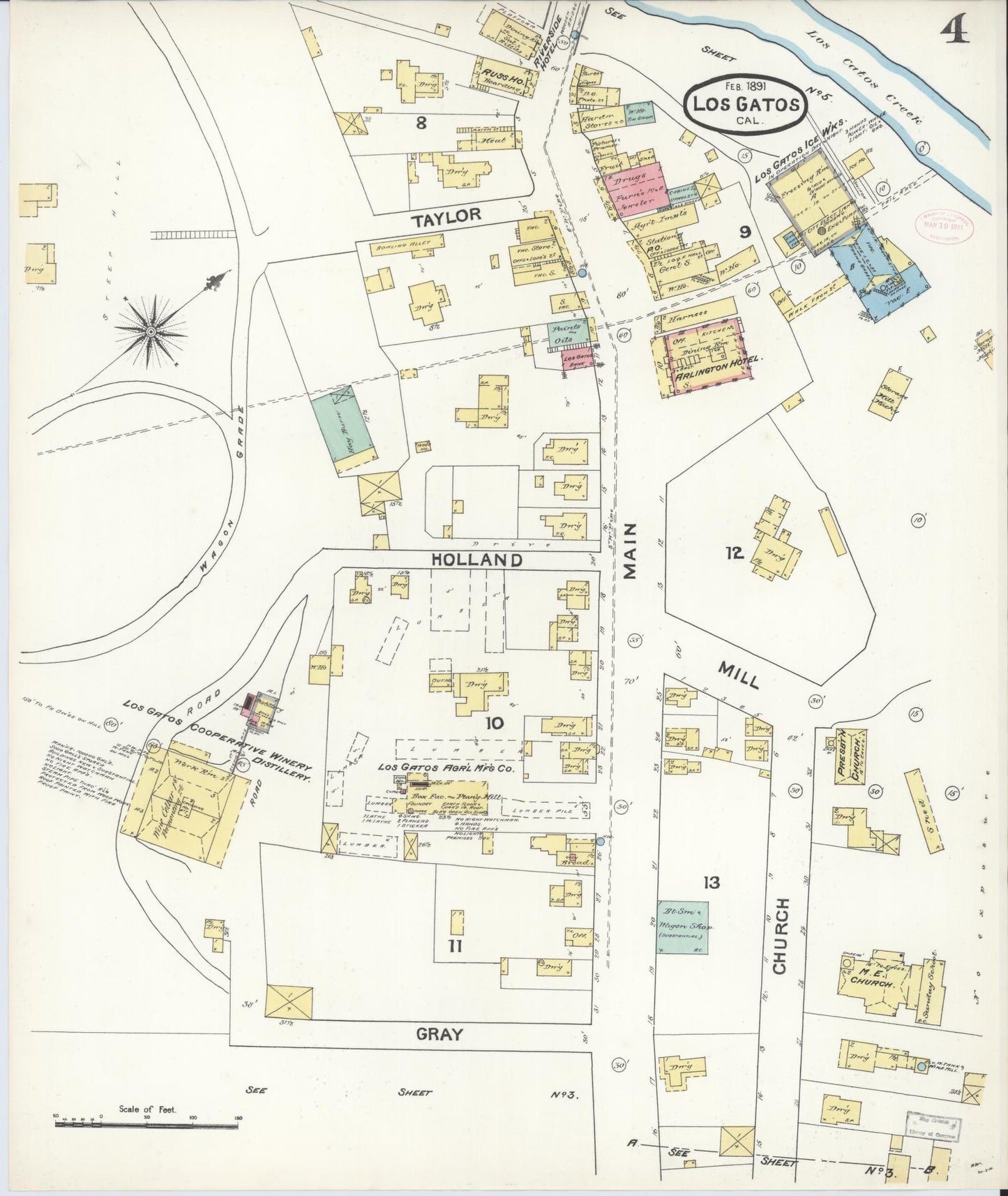 Sanborn Fire Insurance Map from Los Gatos, Santa Clara County, California (1891), Sheet #0004 - Historic Sanborn Fire Insurance Map Print, vintage old map wall art, antique decor, genealogy gift, California California map