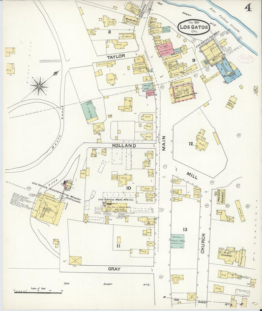 Sanborn Fire Insurance Map from Los Gatos, Santa Clara County, California (1891), Sheet #0004 - Historic Sanborn Fire Insurance Map Print, vintage old map wall art, antique decor, genealogy gift, California California map
