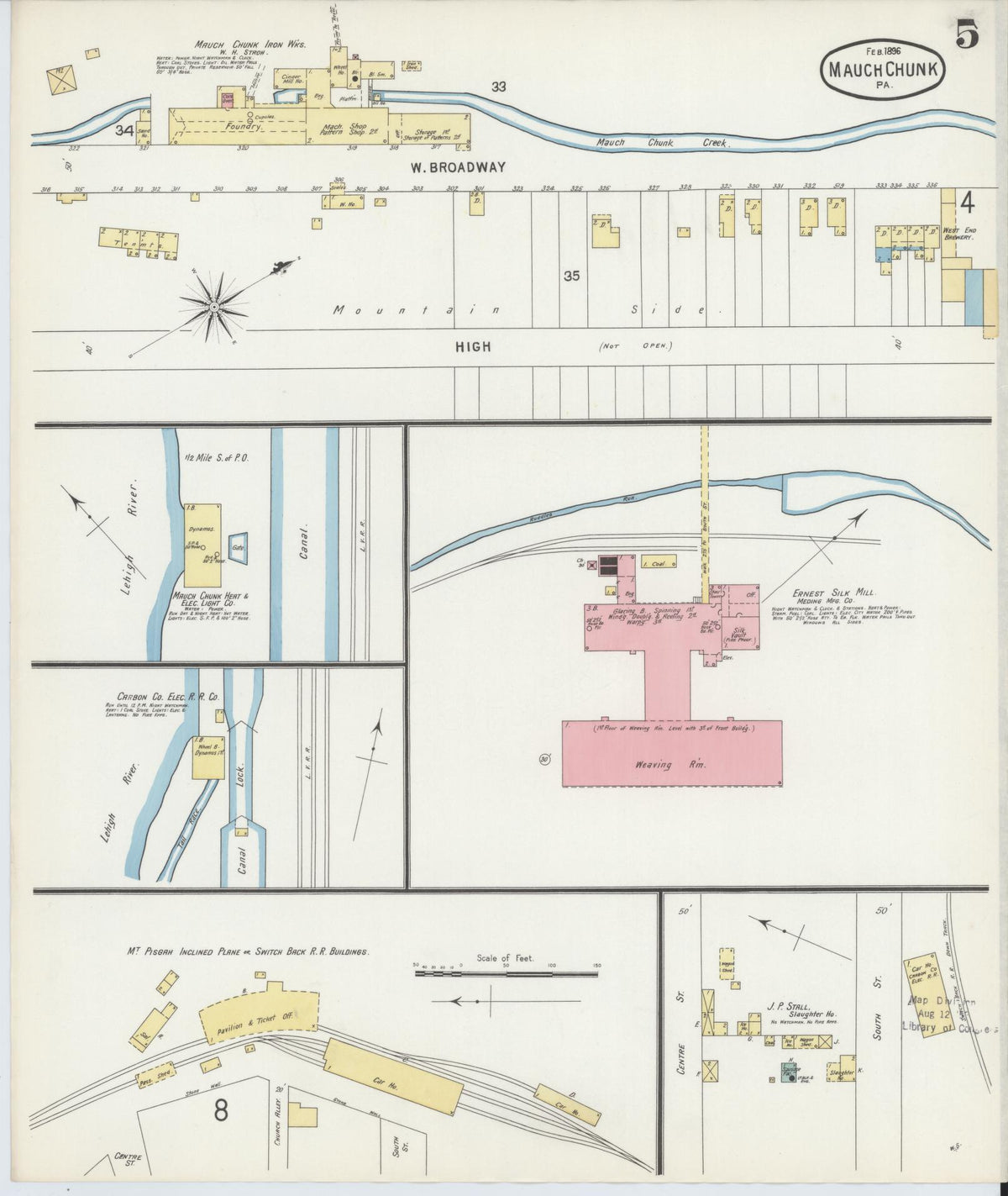Sanborn Fire Insurance Map from Mauch Chunk, Carbon County, Pennsylvania (1896), Sheet #0005 - Complete Map Set gallery image, historic Sanborn map, vintage wall art, Pennsylvania Pennsylvania