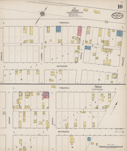 Sanborn Fire Insurance Map from Hurley, Iron County, Wisconsin (1922), Sheet #0010 - Historic Sanborn Fire Insurance Map Print, vintage old map wall art, antique decor, genealogy gift, Wisconsin Wisconsin map