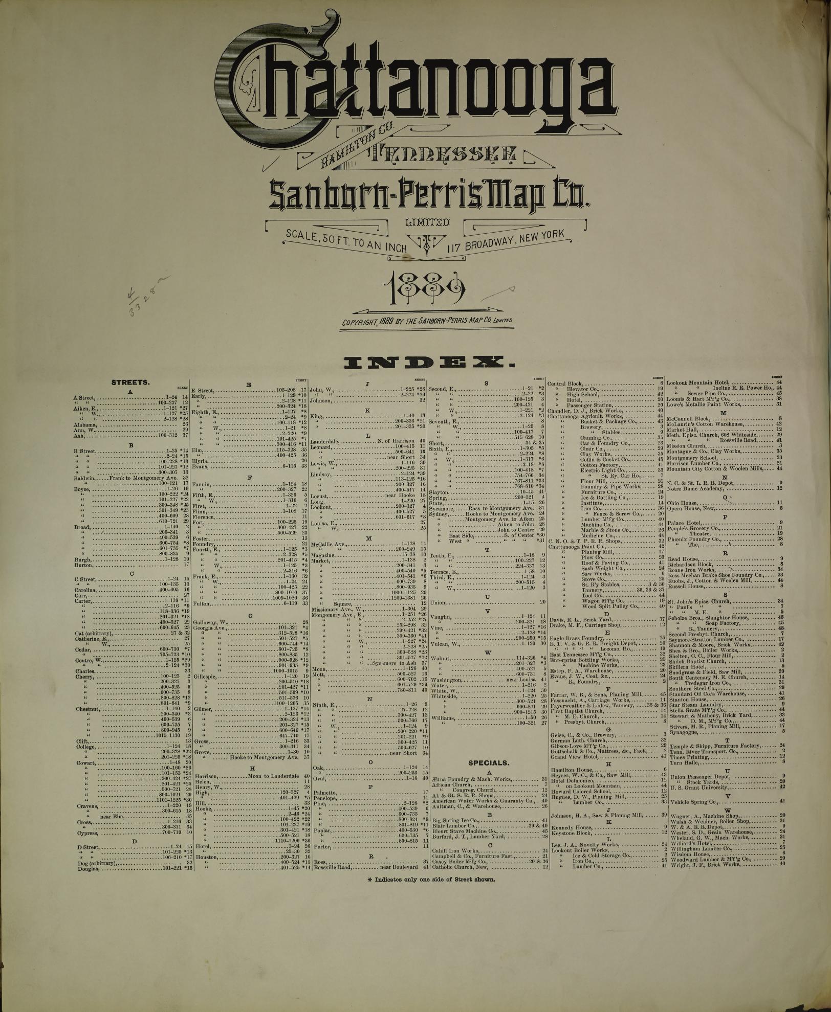 Sanborn Fire Insurance Map from Chattanooga, Hamilton County, Tennessee. (1889) – Historic Sanborn Fire Insurance Map Print