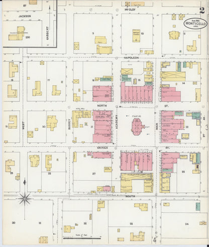 Sanborn Fire Insurance Map from Monticello, Drew County, Arkansas (1903), Sheet #0002 - Complete Map Set gallery image, historic Sanborn map, vintage wall art, Arkansas Arkansas