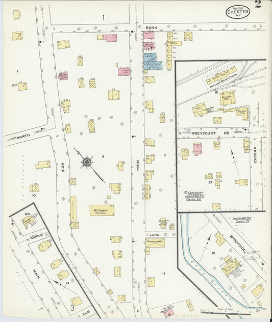 Sanborn Fire Insurance Map from Chester, Orange County, New York (1910), Sheet #0002 - Historic Sanborn Fire Insurance Map Print, vintage old map wall art, antique decor, genealogy gift, New York New York map