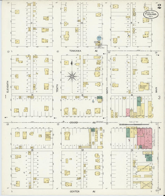 Sanborn Fire Insurance Map from Tonkawa, Kay County, Oklahoma (1907), Sheet #0002 - Historic Sanborn Fire Insurance Map Print, vintage old map wall art, antique decor, genealogy gift, Oklahoma Oklahoma map