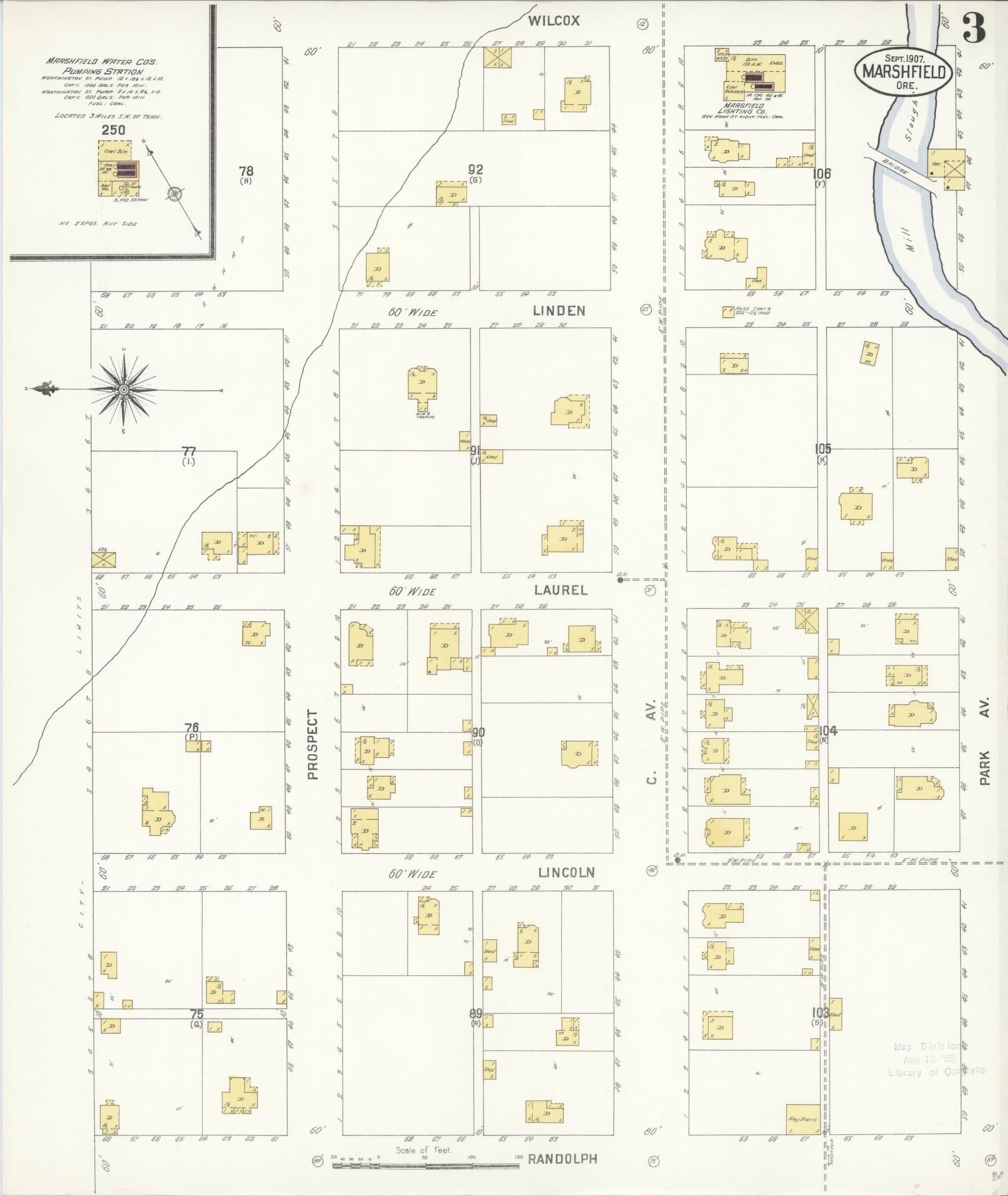 Sanborn Fire Insurance Map from Marshfield, Coos County, Oregon (1907), Sheet #0003 - Historic Sanborn Fire Insurance Map Print, vintage old map wall art, antique decor, genealogy gift, Oregon Oregon map