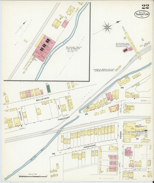 Sanborn Fire Insurance Map from Tarentum, Allegheny County, Pennsylvania (1909), Sheet #0022 - Historic Sanborn Fire Insurance Map Print, vintage old map wall art, antique decor, genealogy gift, Pennsylvania Pennsylvania map
